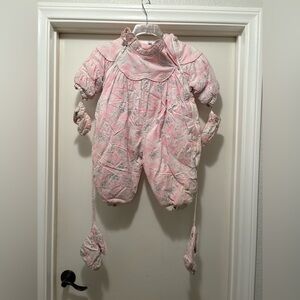 Giacca Girls Snow Suit Pink Silver Insulated Warm Mittens 24M